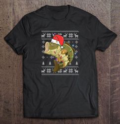 Bass Fish Santa Hat Christmas Lights Tee Shirt