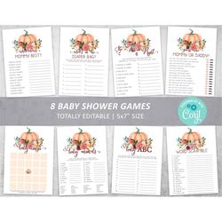 Fall Baby Shower Game Set, 100 EDITABLE, Pumpkin Games Bundle, Neutral Party Activities Pack, Autumn Printable Shower, I