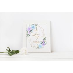 Unlimited Blue & Purple Flowers Shower Signs, EDITABLE Template, Gold Frame Custom Sign, Printable, 5x7, 8x10, Lavender