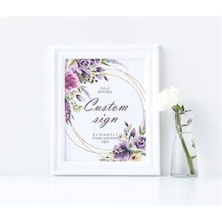 Lavender Floral Unlimited Signs, EDITABLE Template, Purple Flowers Custom Sign, Printable, 5x7, 8x10, Violet Rose Baby S