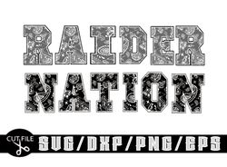 Raider Nation in  Block Bandana Letters-Layered Digital Downloads for Cricut, Silhouette Etc.. Svg| Eps| Dxf| Png| Files
