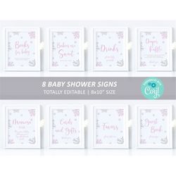 Winter Baby Shower Sign Pack, EDITABLE, Custom Package Bundle, Printable Sprinkle Tea Sign 8x10, Snowflakes Girl Brunch