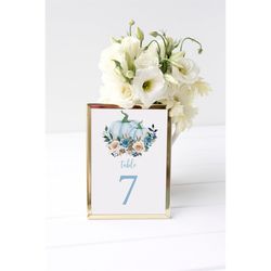 Blue Pumpkin Table Numbers, EDITABLE Template, Printable Blue & Ivory Fall Autumn Template, Baby Shower, Bridal Brunch,
