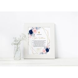 Blush Pink & Navy Floral Baptism Prayer Sign, EDITABLE Template, Personalized Prayer Card, Rose Flowers Printable Christ