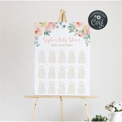 Blush Pink and Gold Seating Chart, EDITABLE Table Poster, DIY Boho Printable Template, Pretty Flowers Seating Plan, Inst