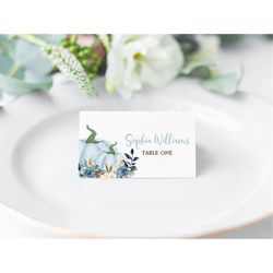 Blue Pumpkin Place Cards, 100 Editable, Printable Place Card Template, Fall Seating Card, Name Card, Bridal, Baby Shower