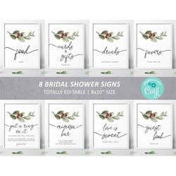 Christmas Bridal Shower Sign Pack, 100 Editable, Custom Package Bundle, Greenery Printable Brunch Tea Sign 8x10, Boho, I