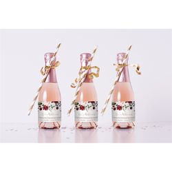 marsala & rose gold mini champagne bottle label, editable, printable wine label template, girl baby shower gift, bridal,