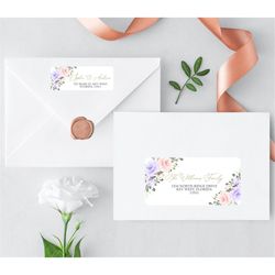 Blush Pink & Violet Flowers Address Label, EDITABLE Template, 4x2 and 2.625'x1' Label Size, Small DIY Printable Sticker,