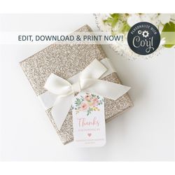 Blush Pink Thanks For Popping By Tag Template, Popcorn Tags Printable, Floral - 100 Editable Template, Instant Download,