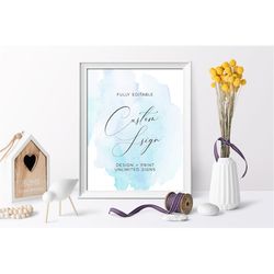 Unlimited Blue Shower Signs, EDITABLE Template, Elegant Watercolor Custom Sign, Printable, 5x7, 8x10, Modern Calligraphy
