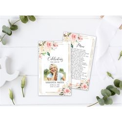 Blush Pink Funeral Prayer Card, EDITABLE, Printable Memorial Prayer Card Template, Catholic Mass Card, Floral Obituary,