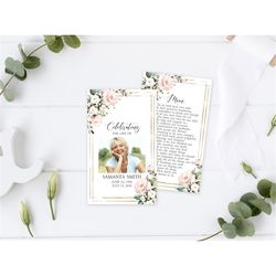 Blush Funeral Prayer Card, EDITABLE, Printable Memorial Prayer Card Template, Greenery Catholic Mass Card, Floral Obitua