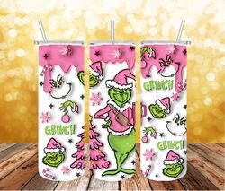3D Pink Grinch Christmas 20 Oz Skinny Tumbler Png, Grinch Png, Christmas 20oz Tumbler Wrap, Grinch Christmas Movies Png
