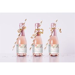 Boho Baby Shower Wine Label, EDITABLE Template, Printable Mini Champagne Bottle Label, Blush Pink Floral Girl Shower, Ba