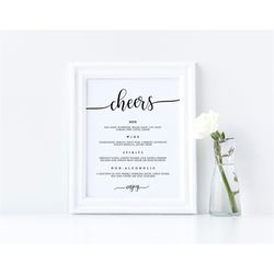 wedding cheers bar sign, editable template, printable calligraphy script bar menu sign, modern bar sign, simple bar menu