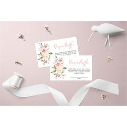 blush pink floral diaper raffle tickets, editable boho printable diaper raffle ticket, floral girl baby shower template,