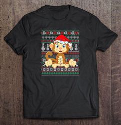 Cute Monkey Santa Hat Christmas Lights Tee Shirt