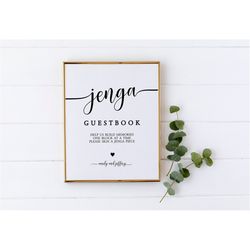 Minimalist Wedding Jenga Guestbook Sign, EDITABLE Guestbook Sign, Printable Black & White Template, Modern Wedding Guest