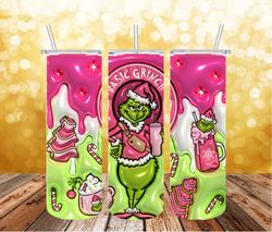 3D Pink Grinch Christmas 20 Oz Skinny Tumbler Png, Grinch Png, Christmas 20oz Tumbler Wrap, Grinch Christmas Movies Png