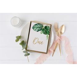 Tropical Table Numbers, EDITABLE, Printable Greenery Seating Template, Baby Shower, Bridal Brunch, Wedding, Birthday, IN