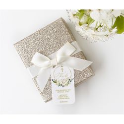 First Communion Thank You Favor Tag Template, EDITABLE, White Flowers Thank You Tag Printable, 2x3.5', Customize Message