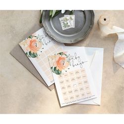 Peach Rose Baby Bingo Game, EDITABLE, Printable Baby Brunch Activities, Floral Shower Template, Greenery Bridal Games, I