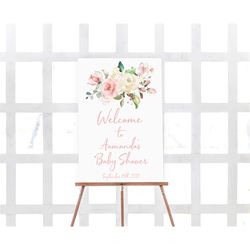 Blush Pink Floral Welcome Sign, EDITABLE, Boho Baby Shower Welcome Poster Printable, Girl, Bridal Brunch, Welcome Large,