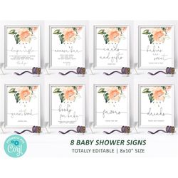 Peach Rose Baby Shower Sign Pack, EDITABLE Template, Custom Package Bundle, Printable Baby Sprinkle Tea Sign 8x10, Birth