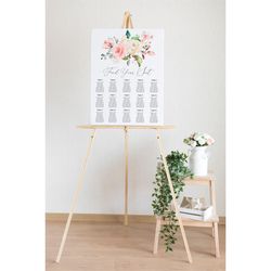 Wedding Seating Chart, EDITABLE Template, Blush Pink Table Poster, DIY Printable Sign, Boho Large Wedding Seating Plan,