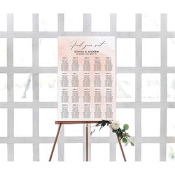Minimalist Blush Wedding Seating Chart, EDITABLE Template, Modern Watercolor Table Poster Sign, DIY Printable Calligraph