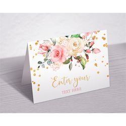 Blush Pink Floral Buffet Card, EDITABLE, Printable Food Labels Template, Boho DIY Buffet Tent Card, Bridal, Baby Shower,