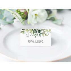 Greenery Place Cards, EDITABLE, Printable Place Card Template, Green Leaves Seating, Name Card, Bridal, Baby Shower, Bir