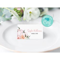 Pumpkin Place Cards, 100 Editable, Printable Place Card Template, Floral Seating Card, Name Card, Bridal, Baby Shower, B