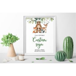 Unlimited Woodland Shower Signs, EDITABLE Text, Custom Sign Template, Greenery Floral, Printable, 5x7, 8x10, Animals Sho