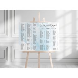 Alphabetical Wedding Seating Chart, EDITABLE Template, Printable Blue Watercolor Table Poster Sign, DIY Modern Calligrap