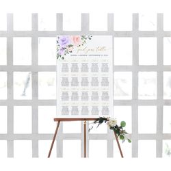 Blush Pink & Violet Flowers Wedding Seating Chart, EDITABLE Template, Boho Rose and Gold Wedding Table Poster, DIY Print