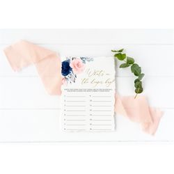 Blush Pink & Navy Floral What's in the Diaper Bag Game, EDITABLE Template, Printable Boho Baby Brunch Activities, Blue R