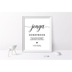 Wedding Jenga Guestbook Sign, EDITABLE, Calligraphy Guestbook Sign, Printable Template, Modern Wedding Guest Book Sign,