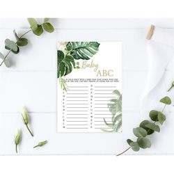 Tropical Baby ABC Game, EDITABLE, Printable Baby Brunch Activities, Greenery Shower Template, Neutral Alphabet Game, Boy
