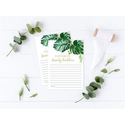 Tropical Family Traditions Note Cards, Greenery Share Your Favorite Family Traditions, Green Write Down Your Tradition,