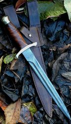 Handmade Damascus steel blade dagger knife with original leather sheath