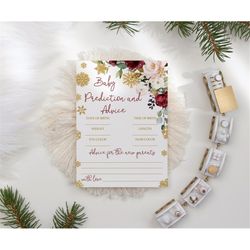 Baby Predictions & Advice Game, Printable Christmas Marsala Rose and Gold Showflakes Brunch Activities, Winter Girl Show