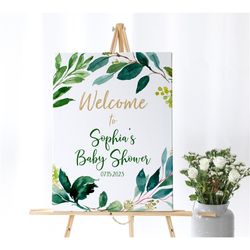 Greenery Baby Shower Welcome Sign, EDITABLE Template, Green & Gold Welcome Poster Printable, Boy Neutral Welcome Sing, I