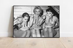 Woman Eating Spaghetti Poster, 1958 Black and White Woman Vintage Photo Print, Pasta Antique Print, Dining Room Decor, K