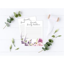 Lavender Family Traditions Note Cards, Pink & Purple Share Your Favorite Family Traditions, Write Down Your Tradition, I