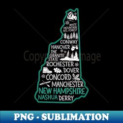 New Hampshire Nashua cute map Conway Hanover Rochester Dover Manchester The Granite State - Premium PNG Sublimation File - Perfect for Creative Projects