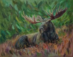 Elk oil painting original art animals painting