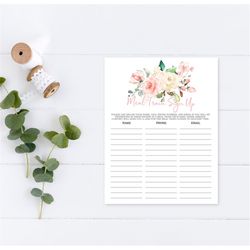 Blush Pink Floral Meal Train Sign Up List, EDITABLE Printable Baby Brunch Template, Pink & White Flowers, Instant Downlo