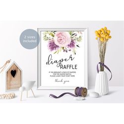 Lavender Baby Shower Diaper Raffle Sign, Purple & Pink Printable Girl Brunch Diaper Raffle Sign, Floral Rose Sprinkle, I